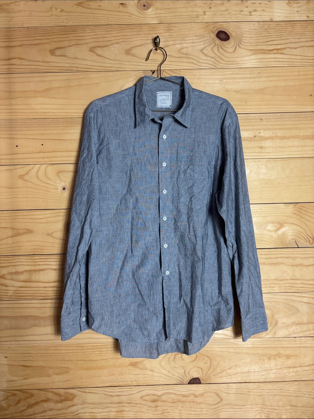 Billy Reid cotton linen gray button up shirt size L